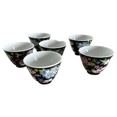Vintage Chinese Hand Painted Porcelain Tea Cups - Set of 6