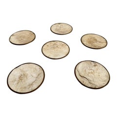 Vintage Brass and Capiz Shell Coasters on Cork - Set of 6