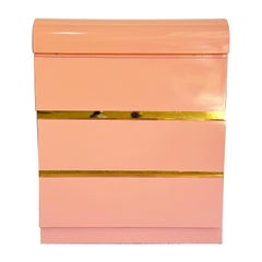Retro Postmodern Pink Lacquer Laminate and Gold Waterfall Nightstand