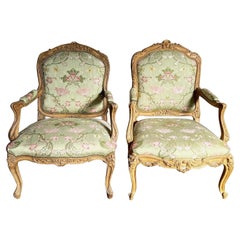 French Provincial Hand Carved His and Hers Arm Chairs - a Pair