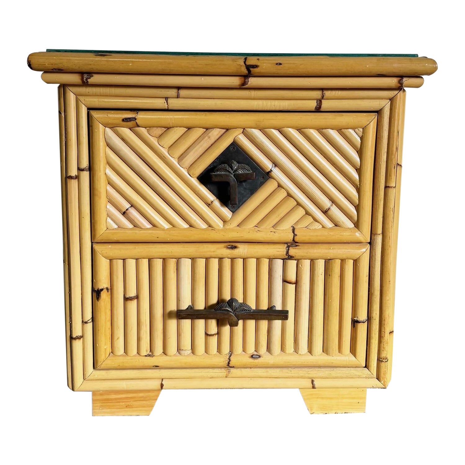 Boho Chic Pencil Reed and Bamboo Nightstand For Sale