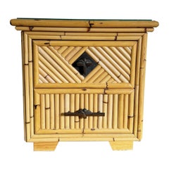 Retro Boho Chic Pencil Reed and Bamboo Nightstand
