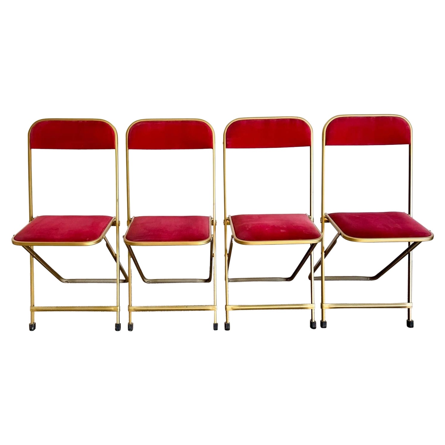 Chaises pliantes vintage dorées et rouges de A. Fritz and Co - Lot de 4