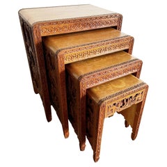 Antique Chinese Hand Carved Nesting Tables - Set of 4