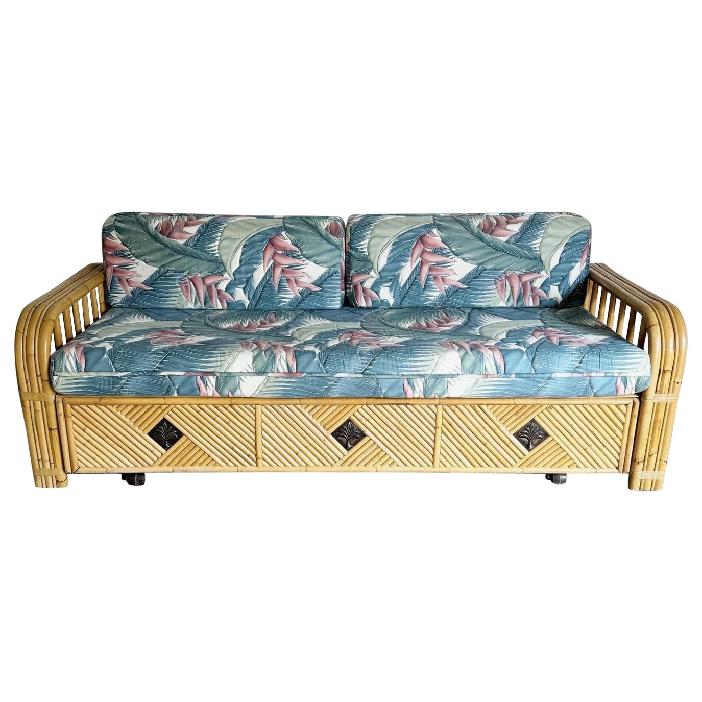 Boho Chic Bamboo Rattan Day Bed With Pull Out Trundle For Sale