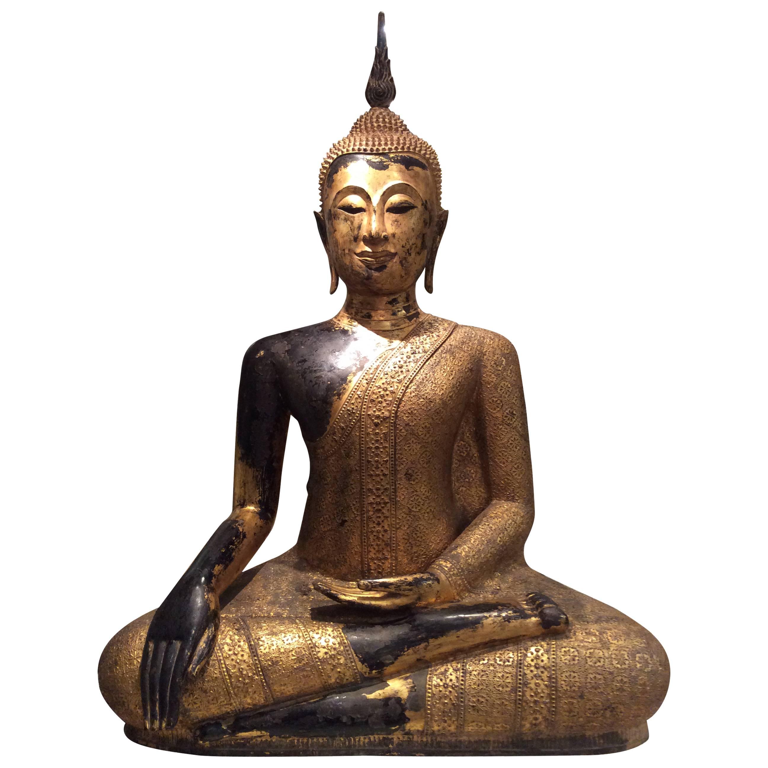 Large Mid-19th Century Gilt Bronze  Buddha, Thailand