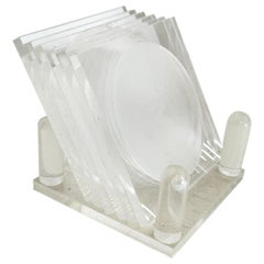 Postmodern Lucite Coasters With Holder - Set of 6