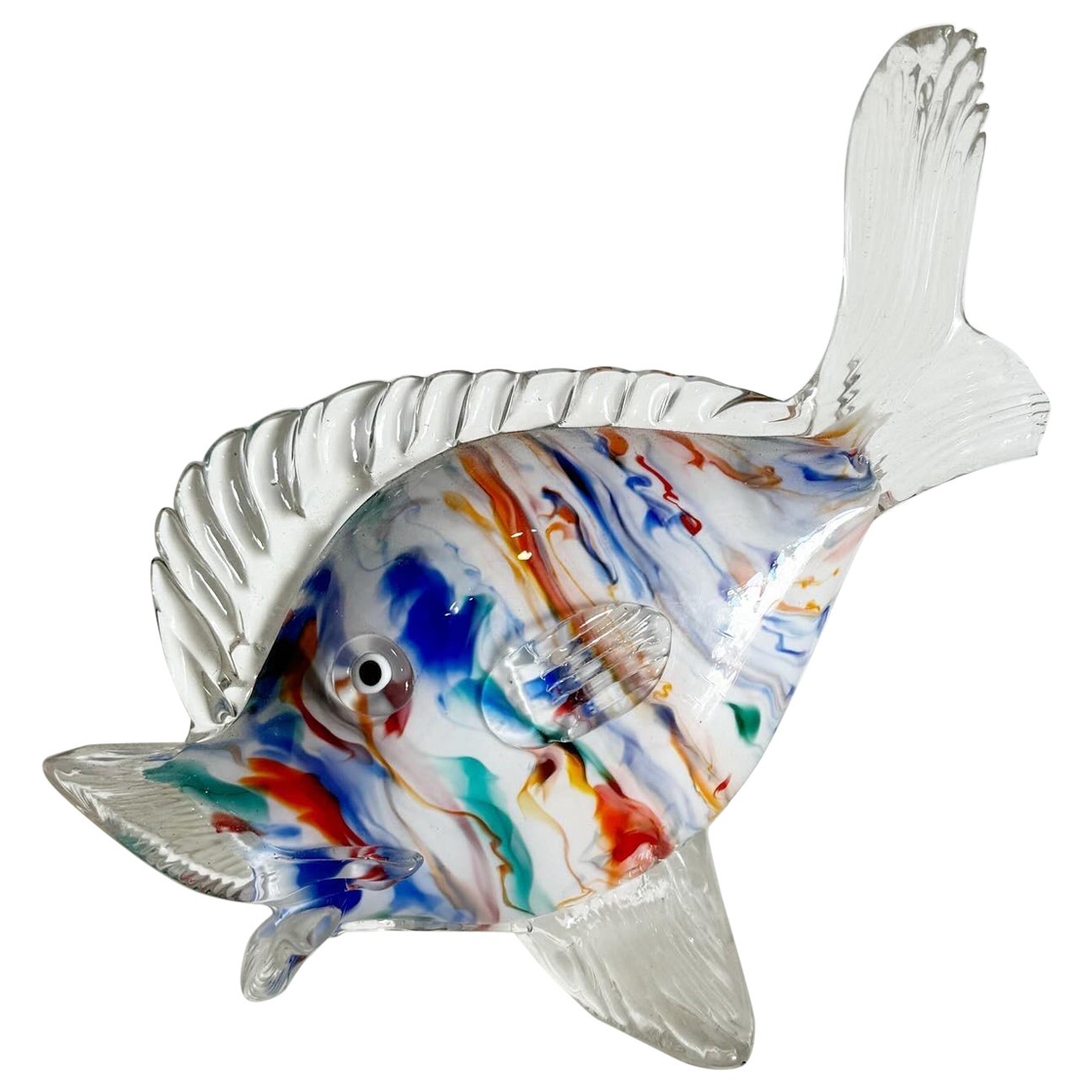 Vintage Hand Blown Glass Fish Sculpture For Sale