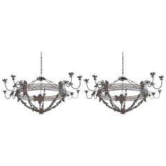 Outstanding and Monumental Pair of 18th Century Louis XVI Iron Chandeliers