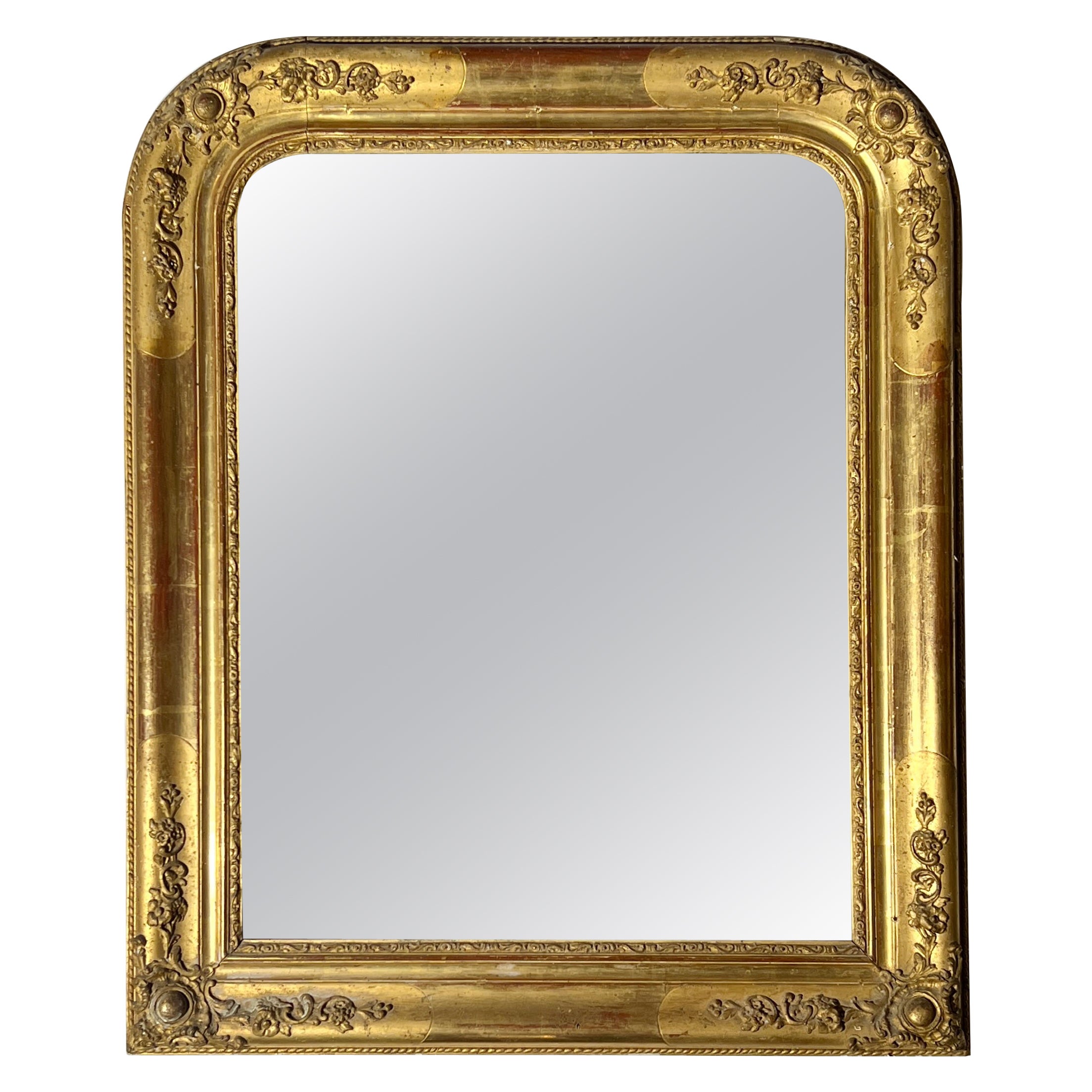 Antique French Louis Philippe Carved Gilt Wood Mirror, Circa 1860. For Sale