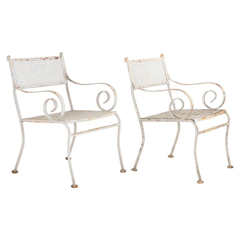 Pair White Painted Metal Garden Chairs American mid 20th Century
