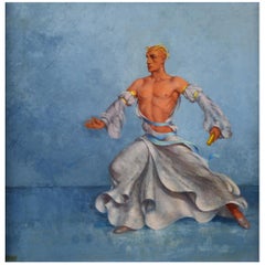 Alexander C.C., Homme qui danse, peinture surréaliste à l'huile, vers 1950.