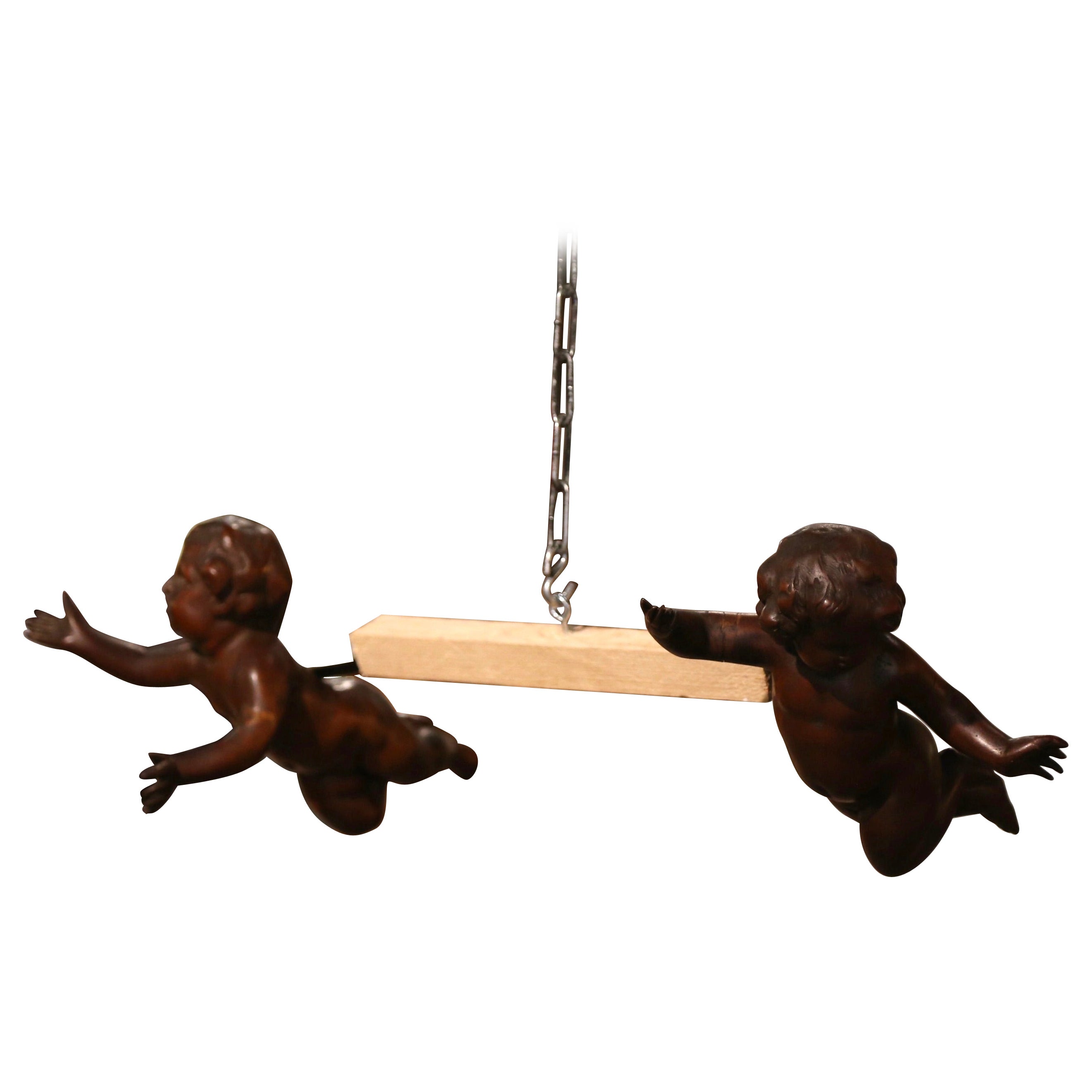 Pair of 19th Century Italian Carved Walnut Cherub Wall Sculptures For Sale