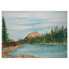 Used VELLA STRAND - 'Castle Mountain & Bow River' - Canadian Watercolor - Circa 2000
