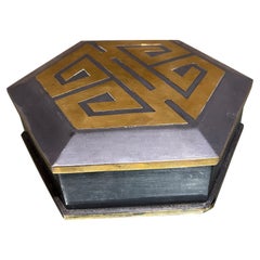 Retro Hong Kong Decorative Brass Pewter Six-Sided Trinket Box