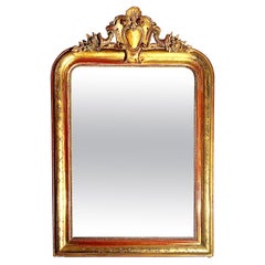 Antique French Louis Philippe Carved Wood with Gold Leaf Mirror, Circa 1890.
