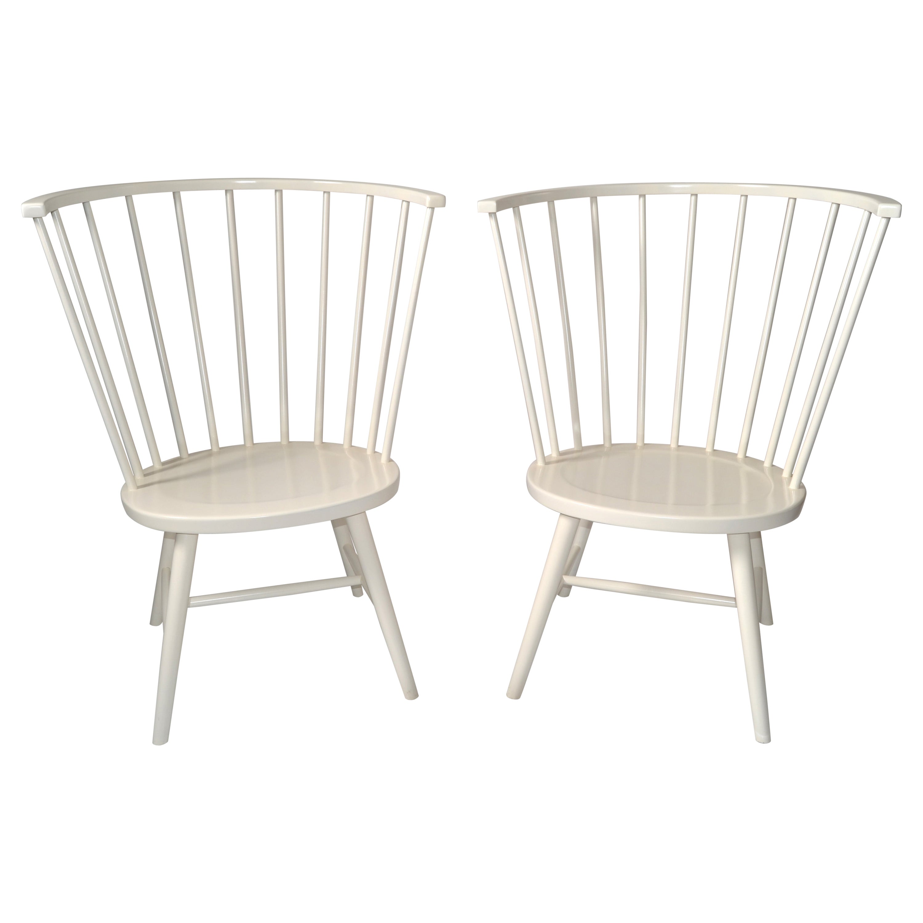 Pair, Riviera Windsor High Backed White Chairs By Paola Navone Rustic American