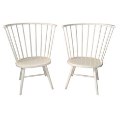 Used Pair, Riviera Windsor High Backed White Chairs By Paola Navone Rustic American  