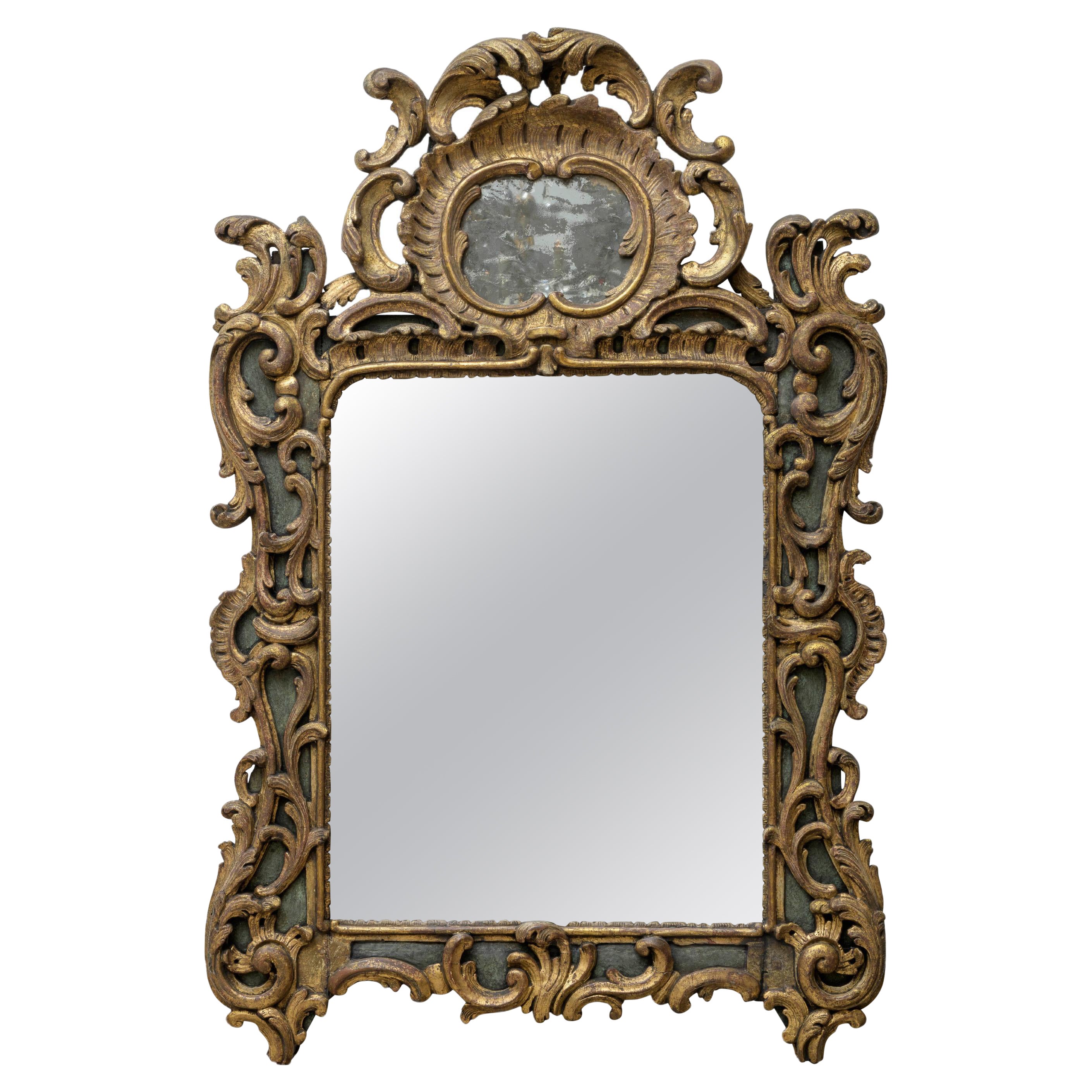 18th century Louis XV Style Italian Gilt Mirror, Original Glass, CA. 1740 For Sale