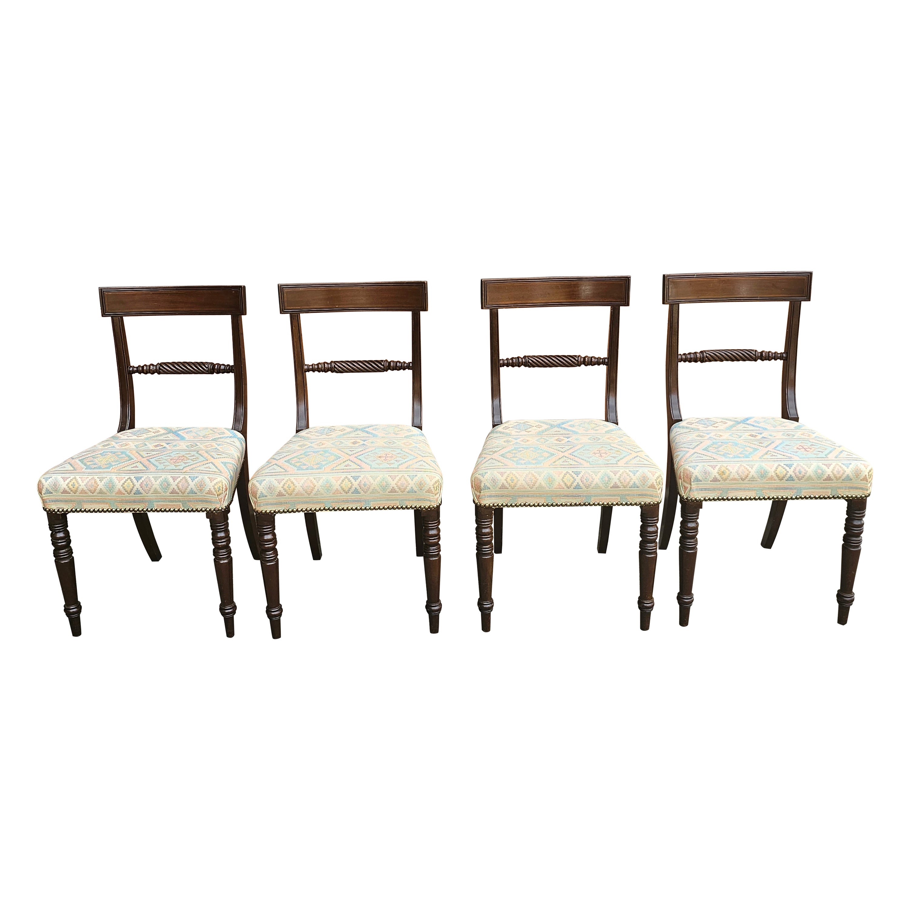 Set Of Four Victorian Walnut Upholstered Side Chairs For Sale