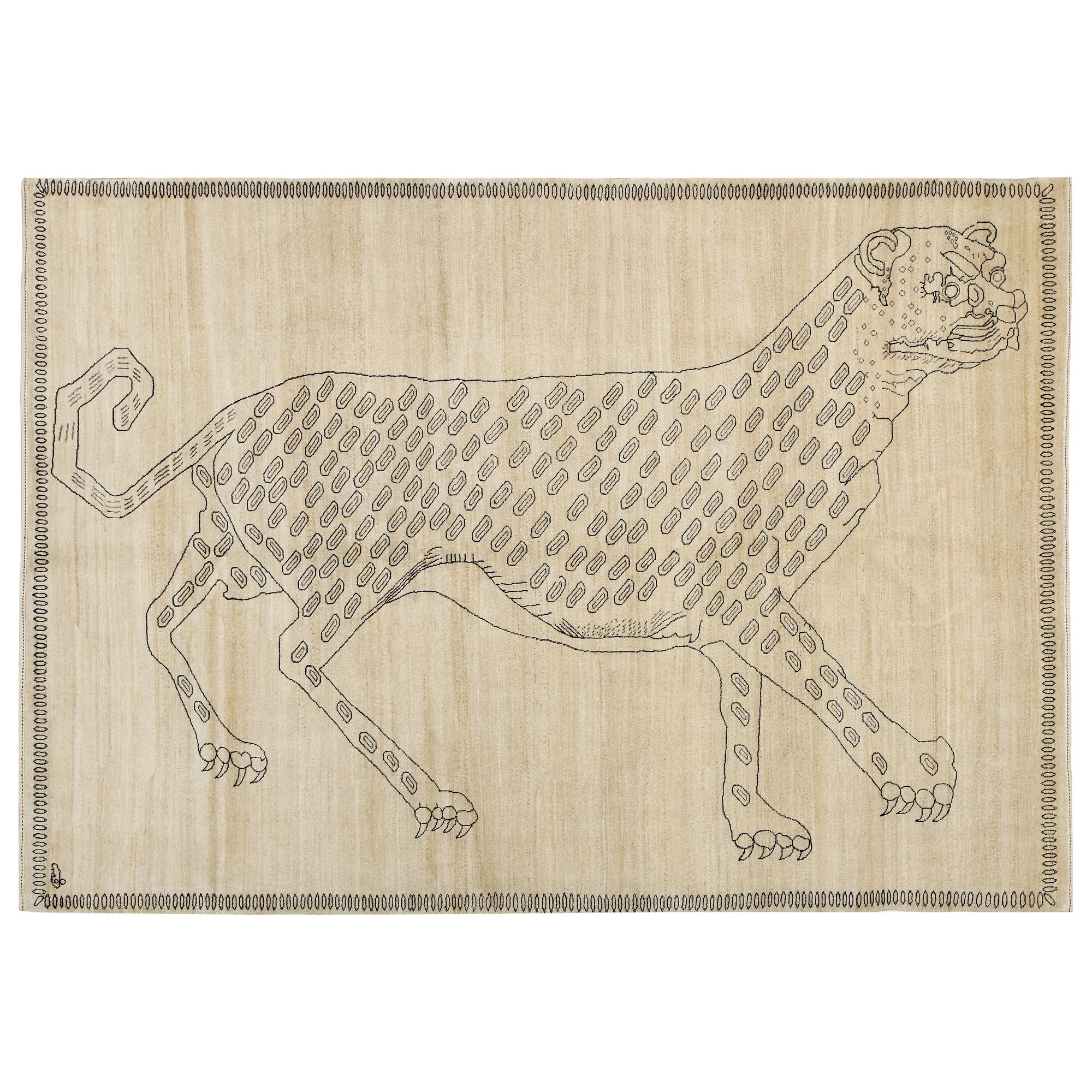 Orley Shabahang "Leopard" Persian Rug, Wool and Silk, Cream and Gray, 6' x 9' For Sale