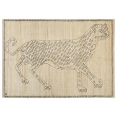 Tapis persan Leopard d'Orley Shabahang, laine et soie, crème et gris, 6' x 9'