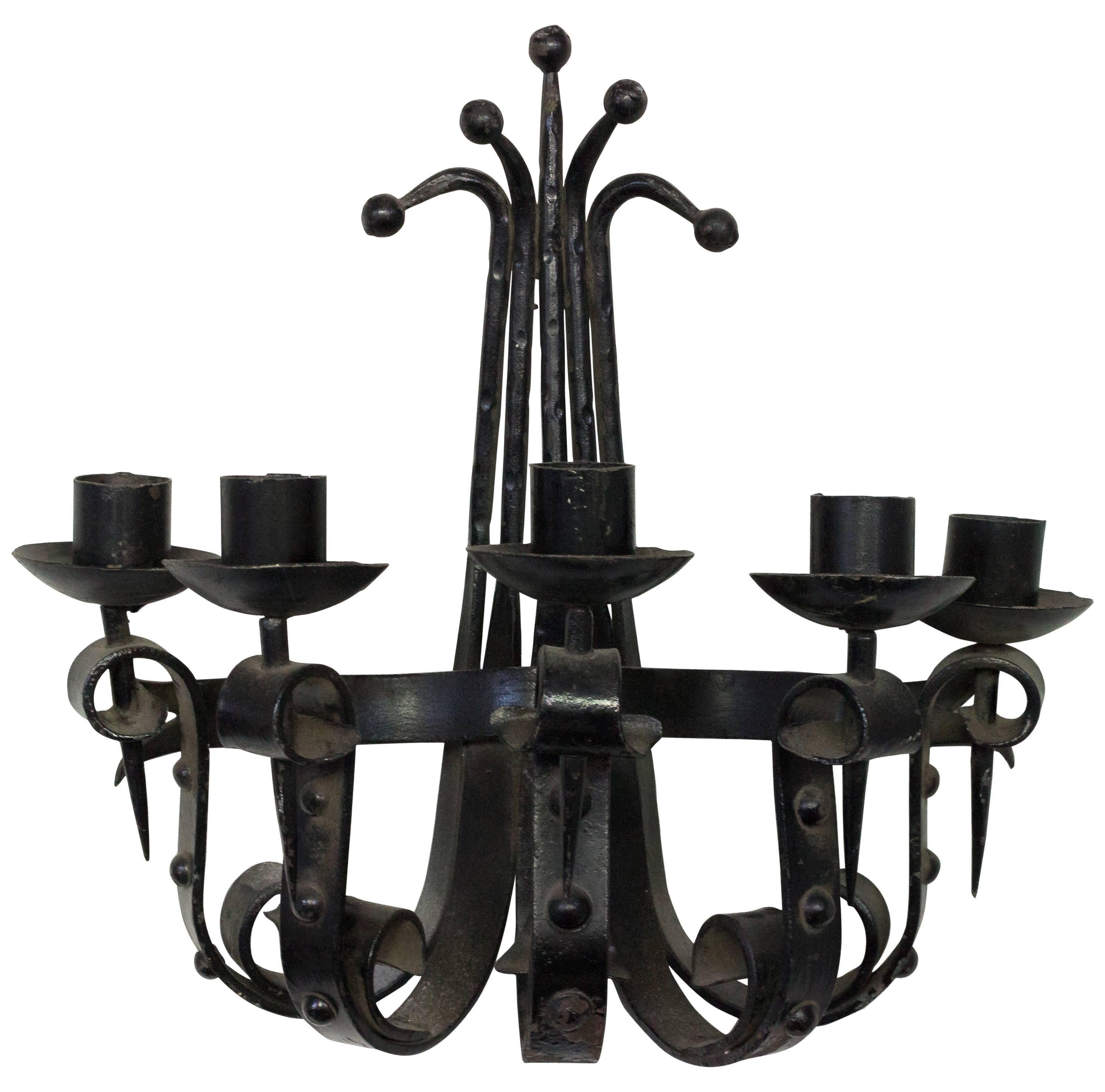 French 1940s Wrought Iron Five-Armed Sconce