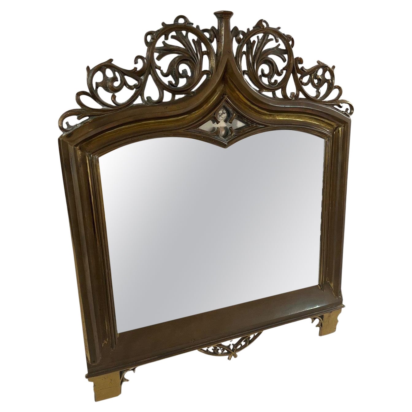 Vintage Art Nouveau Style Brass Vanity Mirror