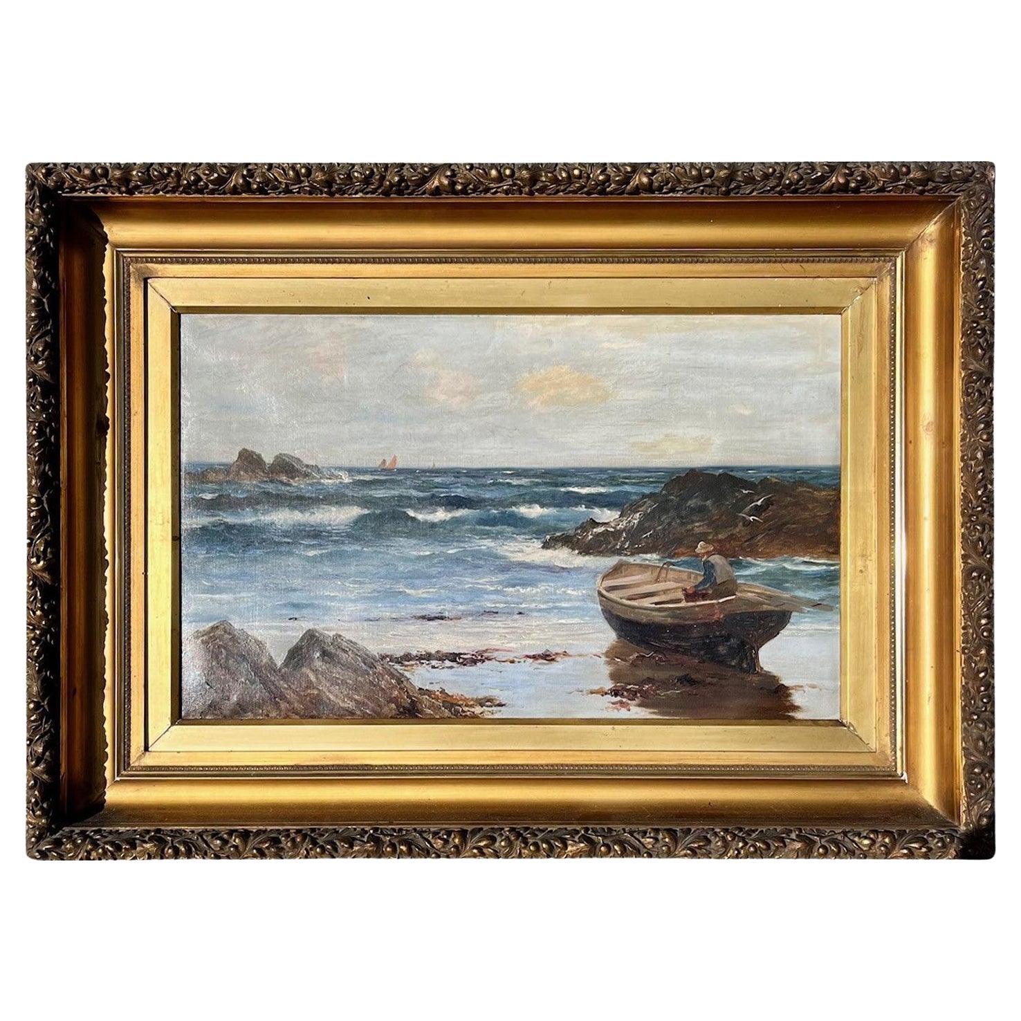 Richard Wane (1852-1904) Seascape Oil Painting, “Waiting for the Tide”. For Sale