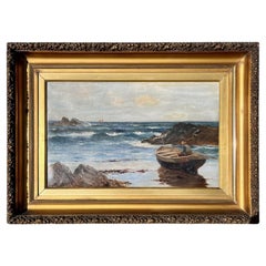 Antique Richard Wane (1852-1904) Seascape Oil Painting, “Waiting for the Tide”.