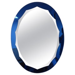 Retro Italian Modern Blue Fontana Arte Style Beveled  Mirror  