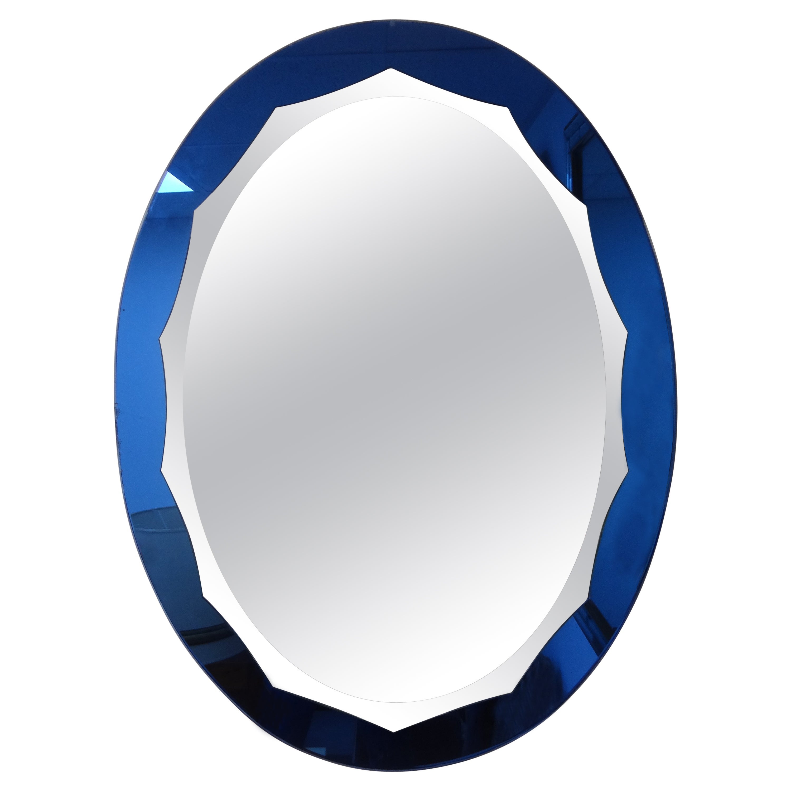 Italian Modern Blue Fontana Arte Style Beveled  Mirror