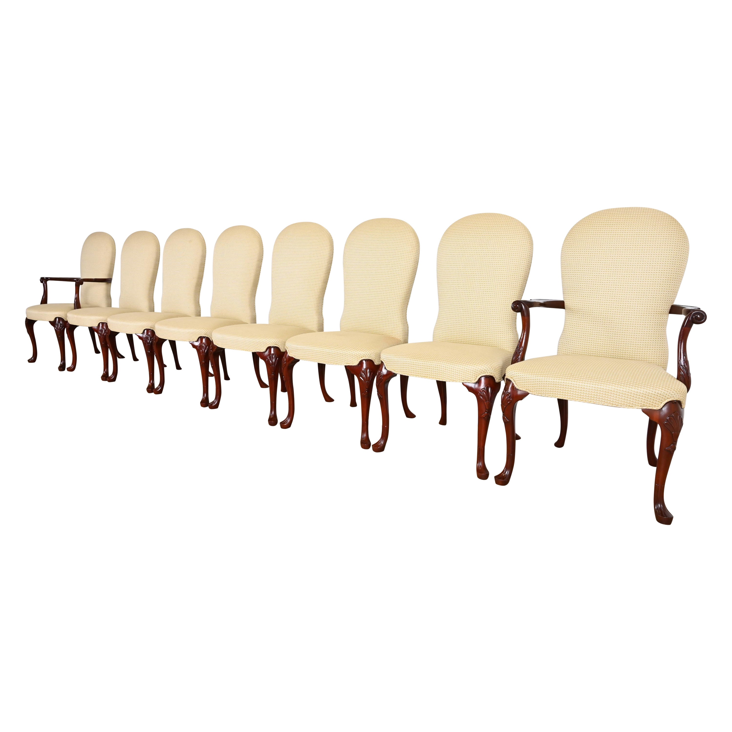 Kindel Furniture Georgian Carved Mahogany Upholstered Dining Chairs For Sale