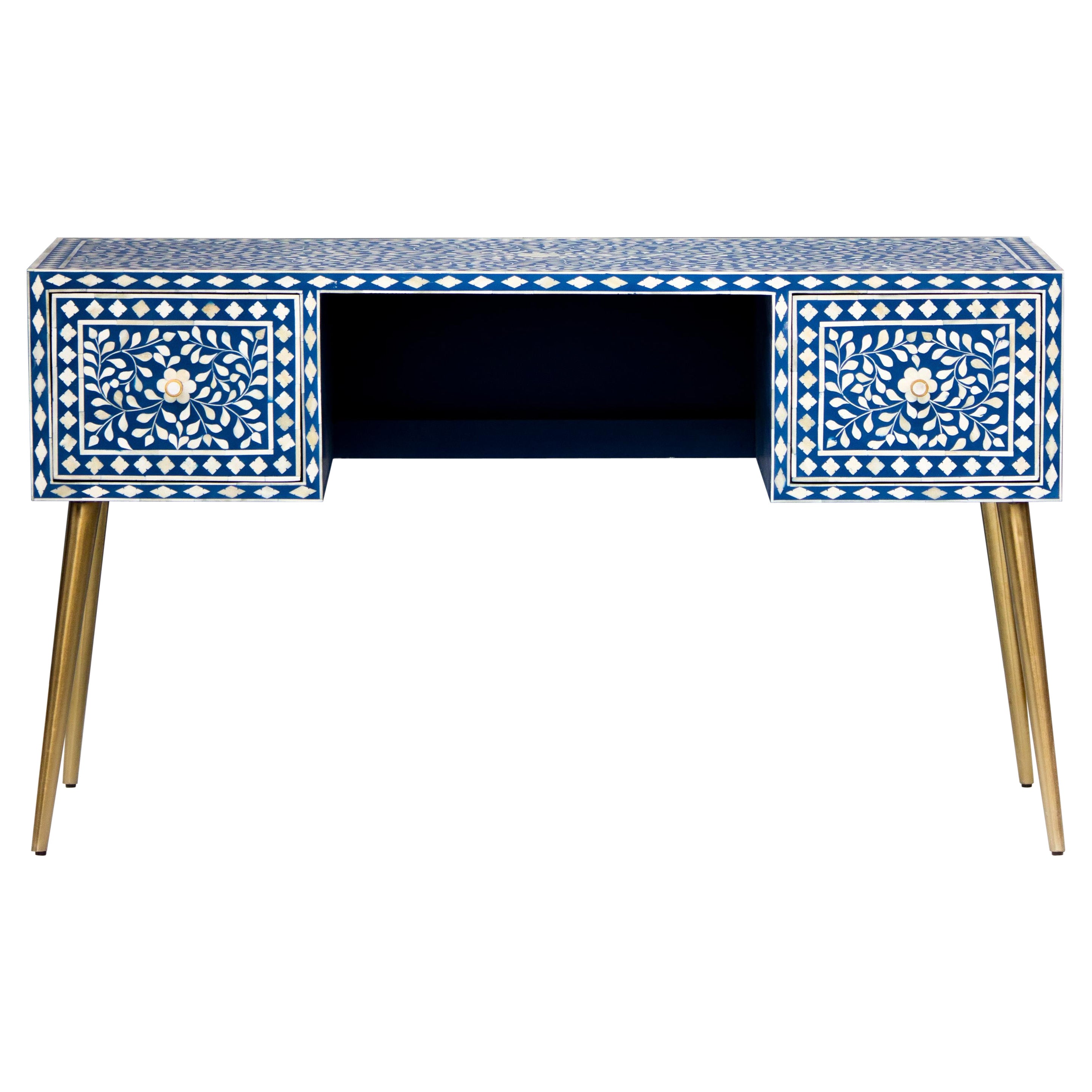 Floral Motifs Blue Work Desk For Sale