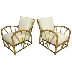 Pair of French Rattan Club Chairs Pair of French Rattan Club Chairs