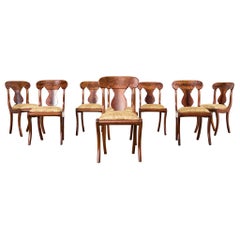 Antique Set of Eight Empire Style Flame Mahogany Dining Chairs