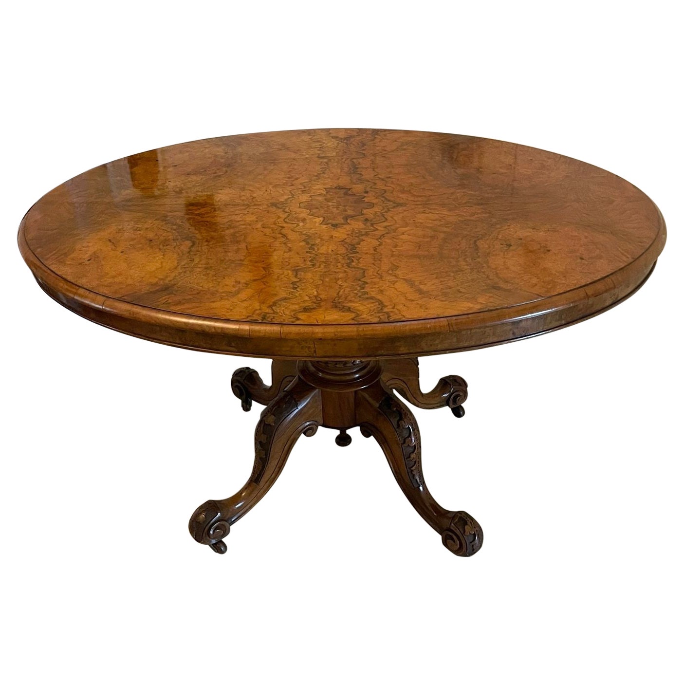 Superb Quality Antique Victorian Oval Burr Walnut Dining Table  For Sale