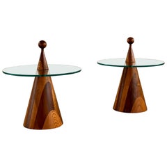 Superbes tables d'appoint/de chevet Ibisco des années 1970 en Wood Wood et verre