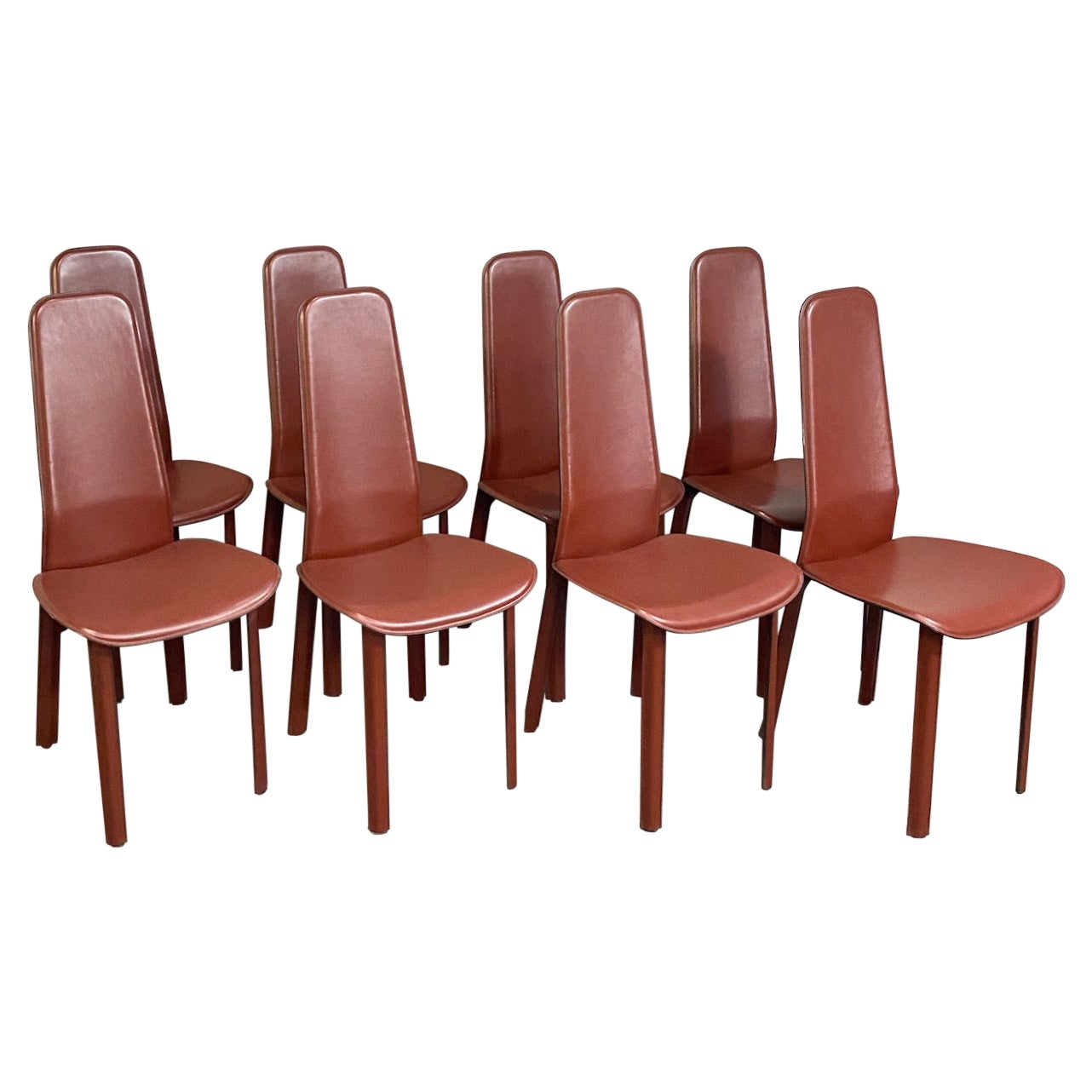 Set of 8 full saddle leather CIDUE ITALIA dining chairs- Italy 1980'S For Sale