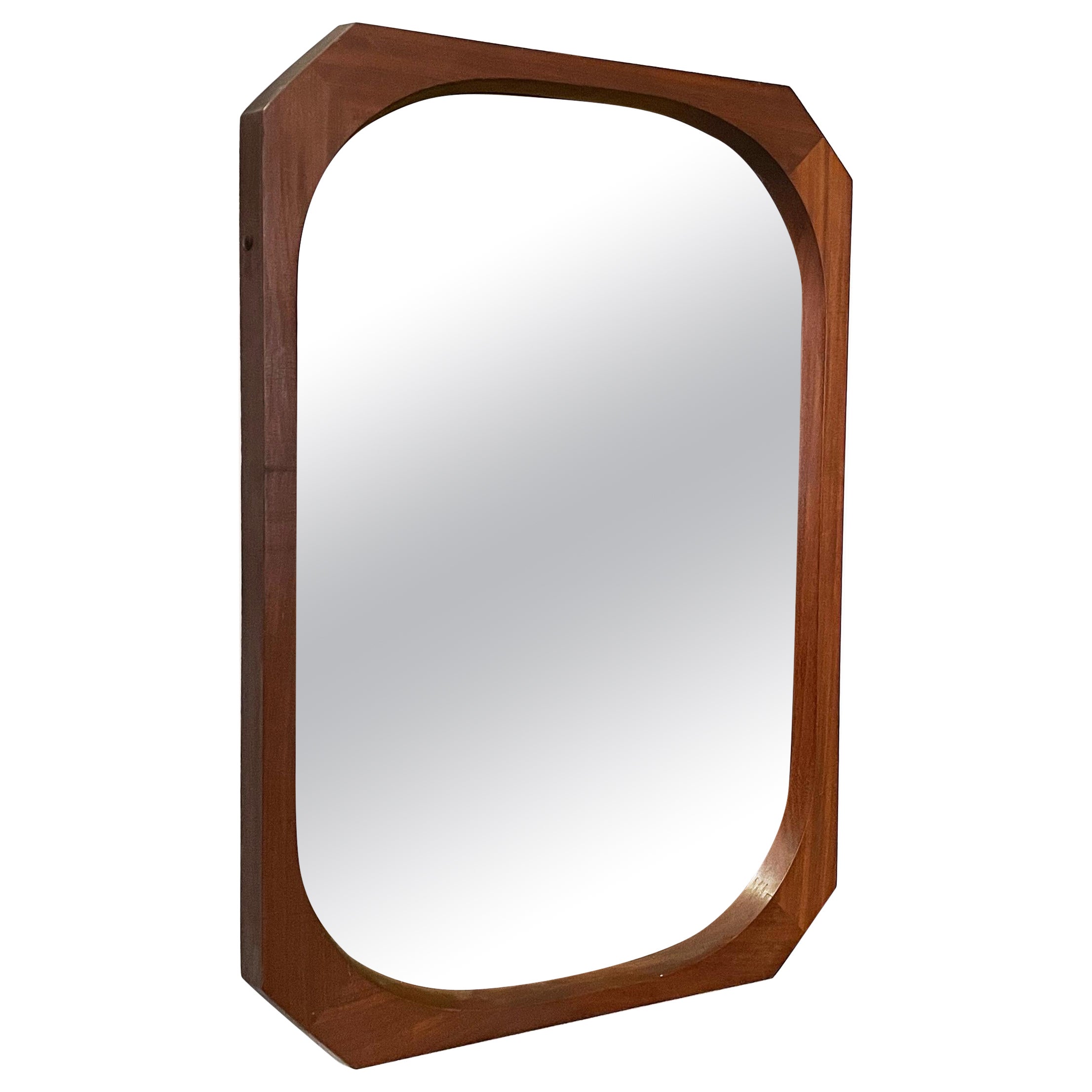Italian mid-century modern Octagonal Wooden wall mirror, 1960s For Sale