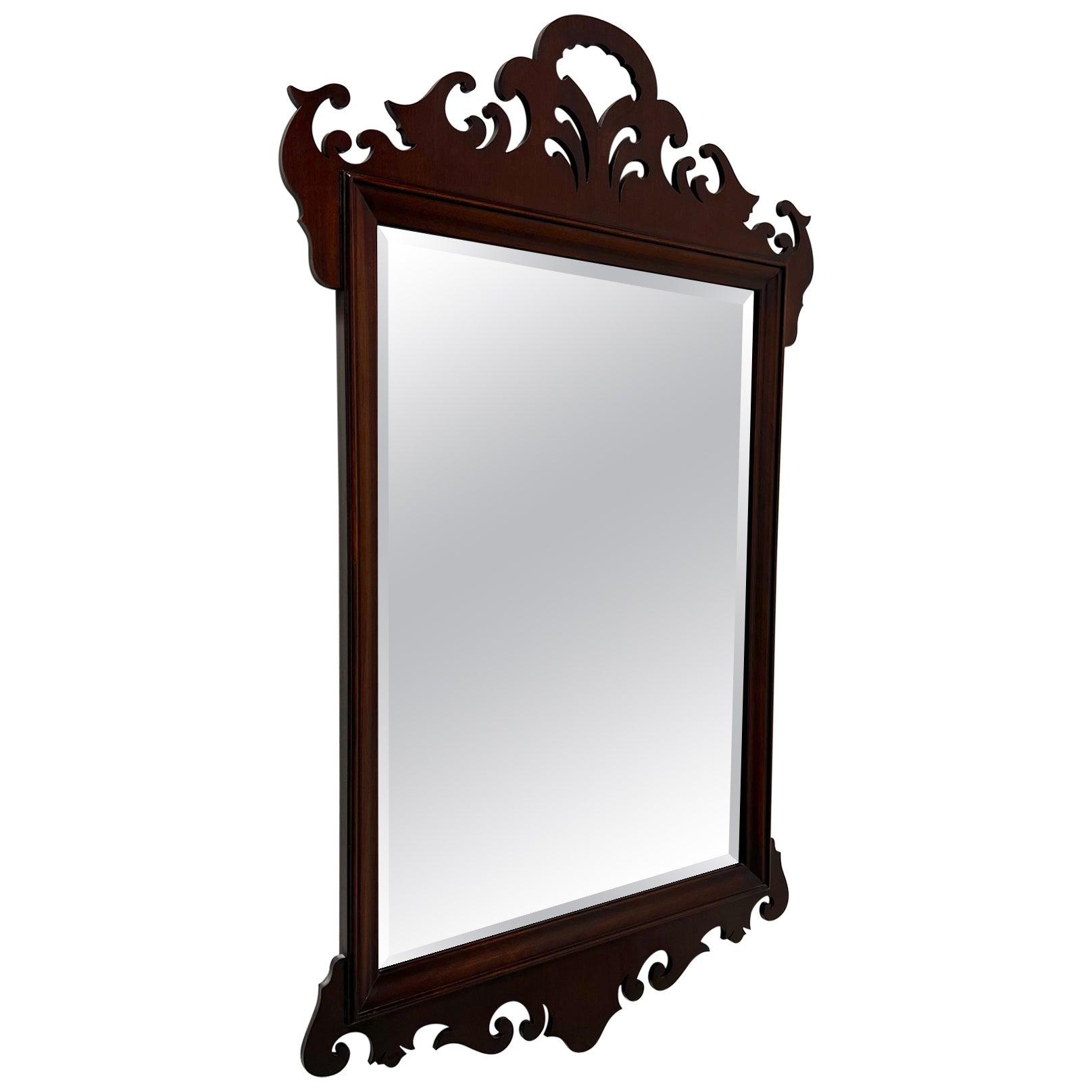WHITE OF MEBANE Mahogany Chippendale Style Beveled Wall Mirror For Sale