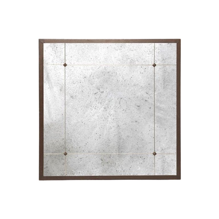 Miroir industriel en fer noir et blanc avec clous  140×140 CM