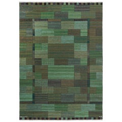Vintage Swedish Green Flat Woven Rug by Marianne Richter AB MMF