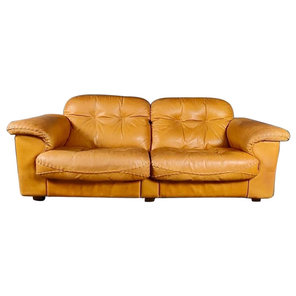 De Sede DS-101 Reclining Two Seater Sofa Tan Brown Leather Mid Century Vintage
