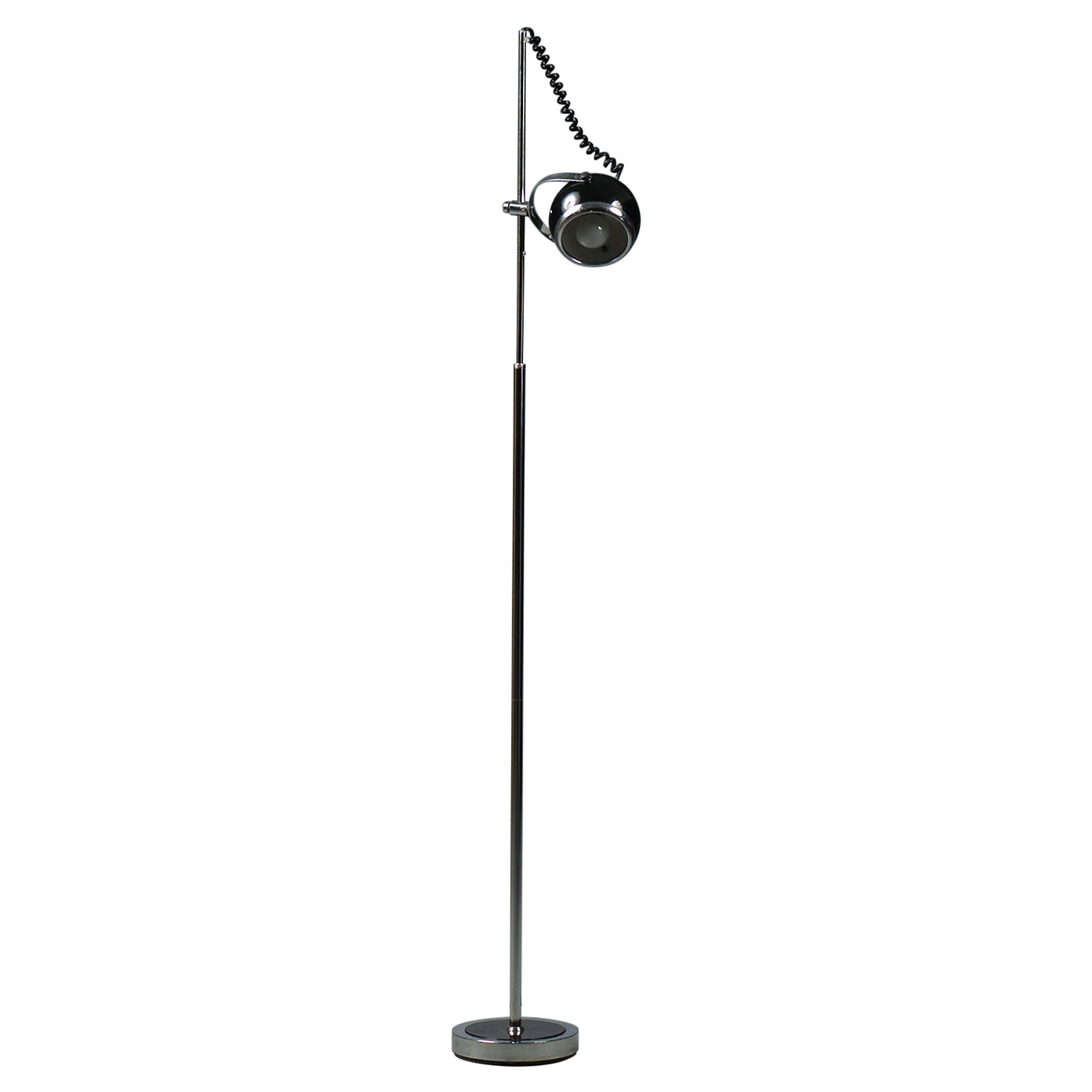 1970s Italian Floor Lamp: Chrome Steel with Adjustable Spherical Diffuser