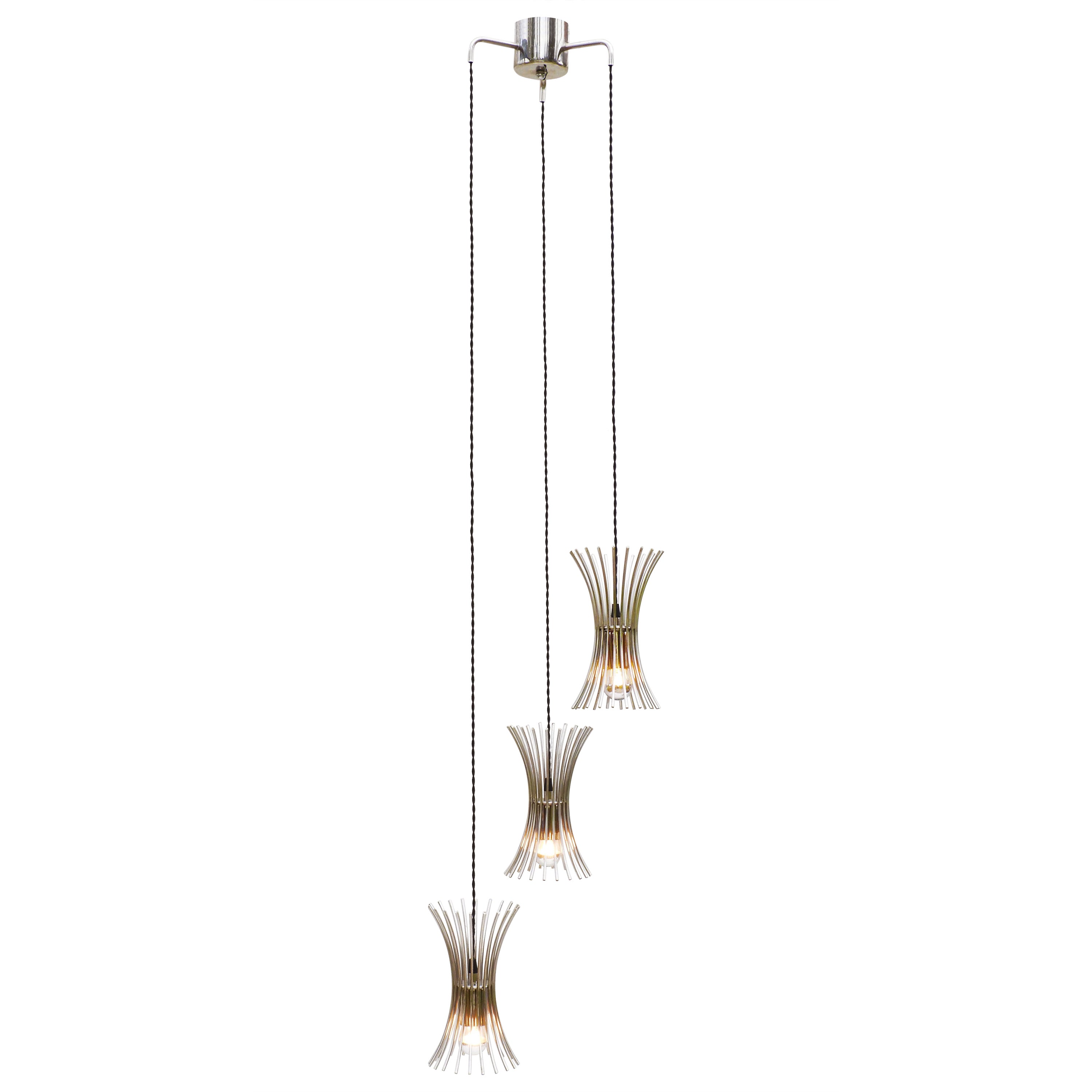 Italian Chrome 3-Light Cascade Chandelier C1970 For Sale