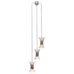 Vintage Italian Chrome 3-Light Cascade Chandelier C1970