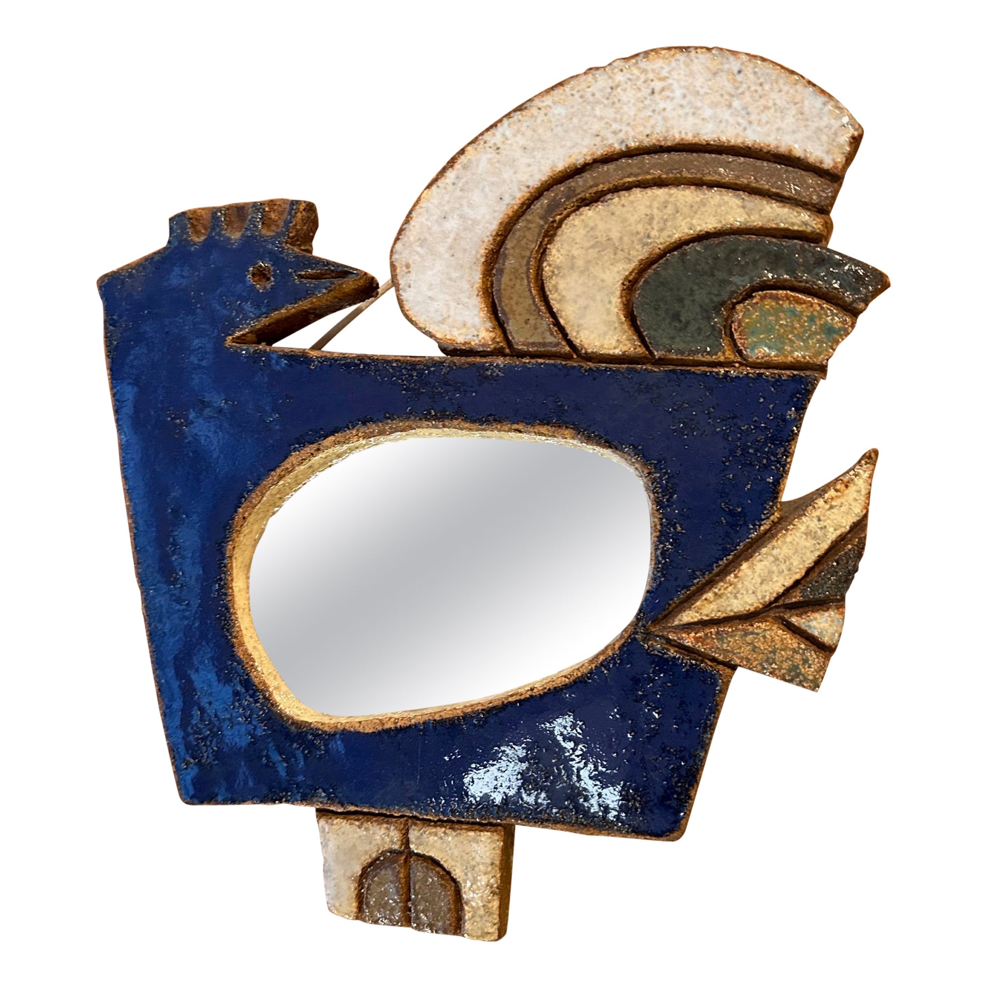 Ceramic Bird mirror by Les Argonautes, France, Vallauris, 1970's For Sale