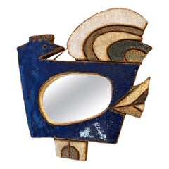 Vintage Ceramic Bird mirror by Les Argonautes, France, Vallauris, 1970's