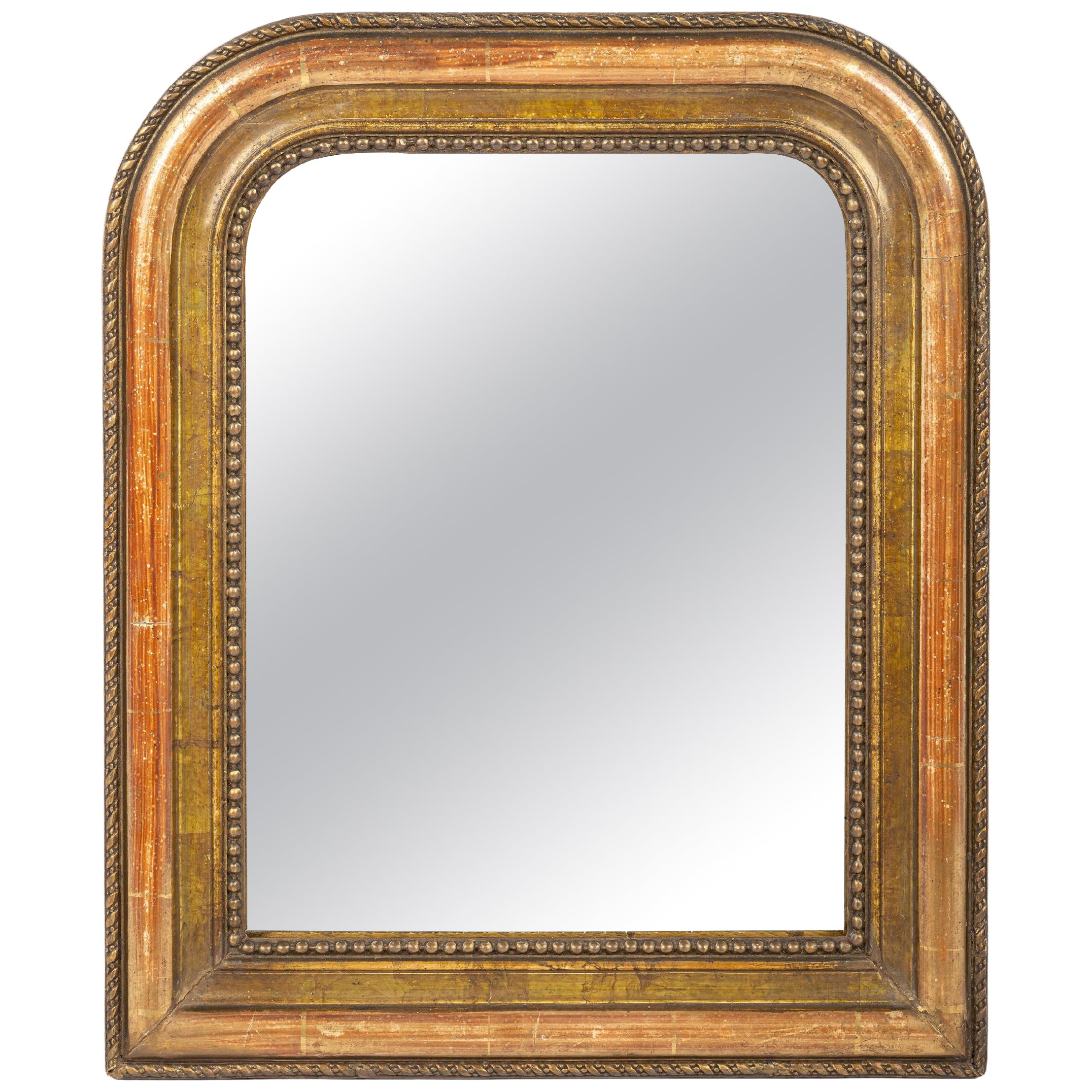 Antique 19th century Small French Worn Gold Leaf Gilt Louis Philippe Mirror For Sale